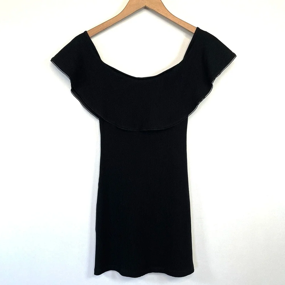 Reformation Womens Off The Shoulder‎ Mini Bardot Dress Size S Black Stretch